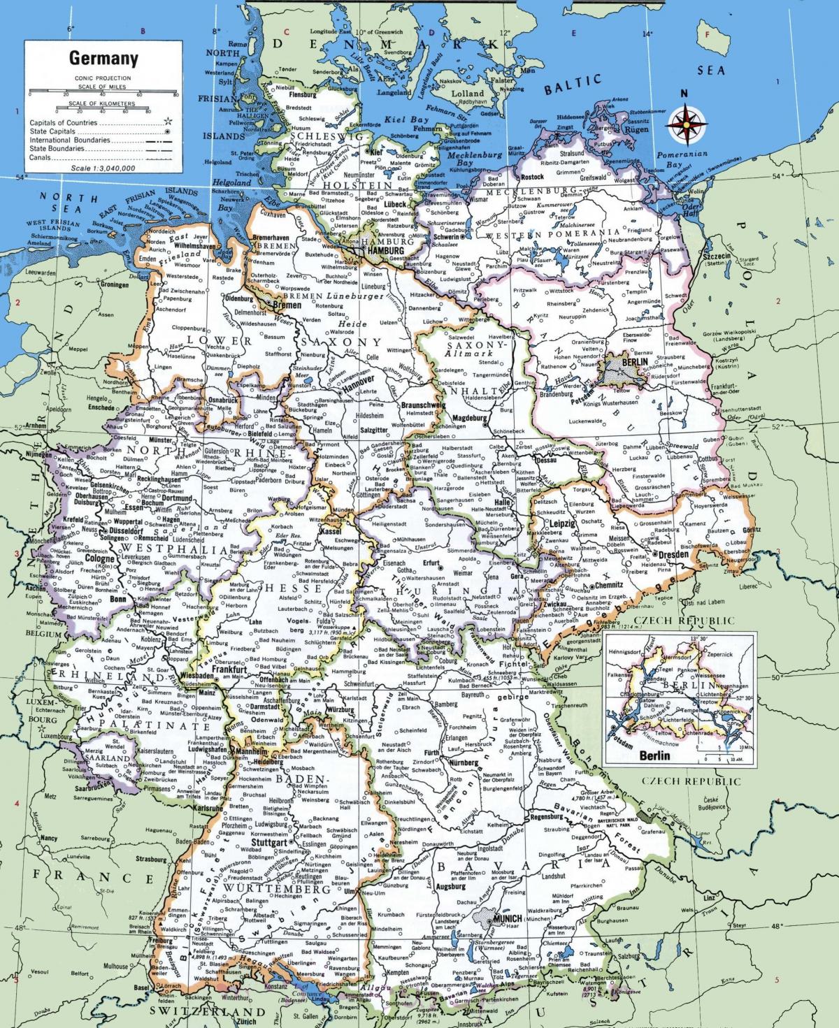 Kart Over Tyskland Med Byer 