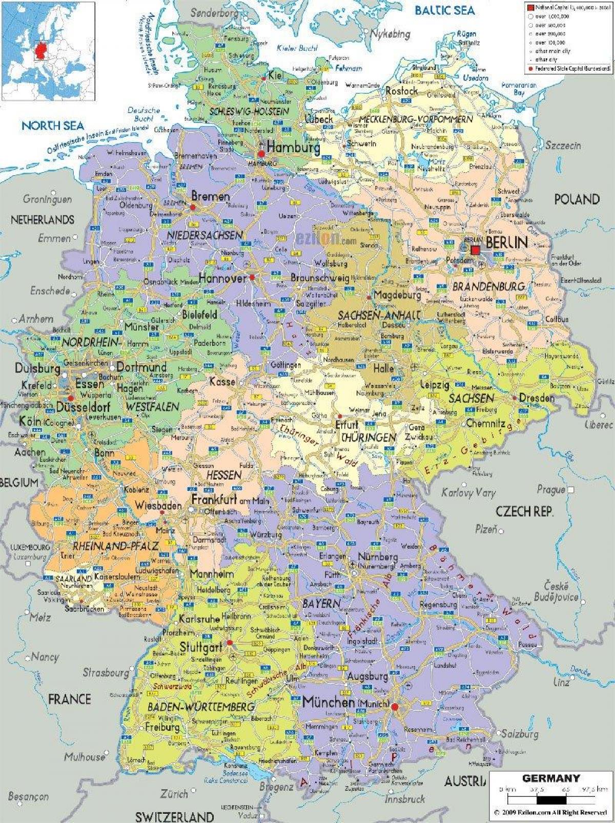 Tyskland road map - Road kart over Tyskland med byer og ...